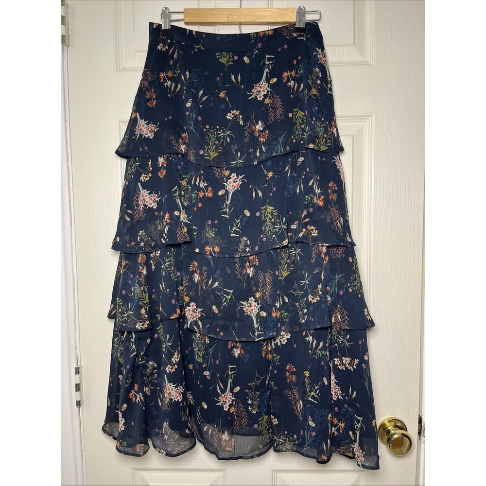 Maeve Anthropologie Skirt Size S Navy Floral Layered Ruffle Boho Feminine Summer - Picture 2 of 10